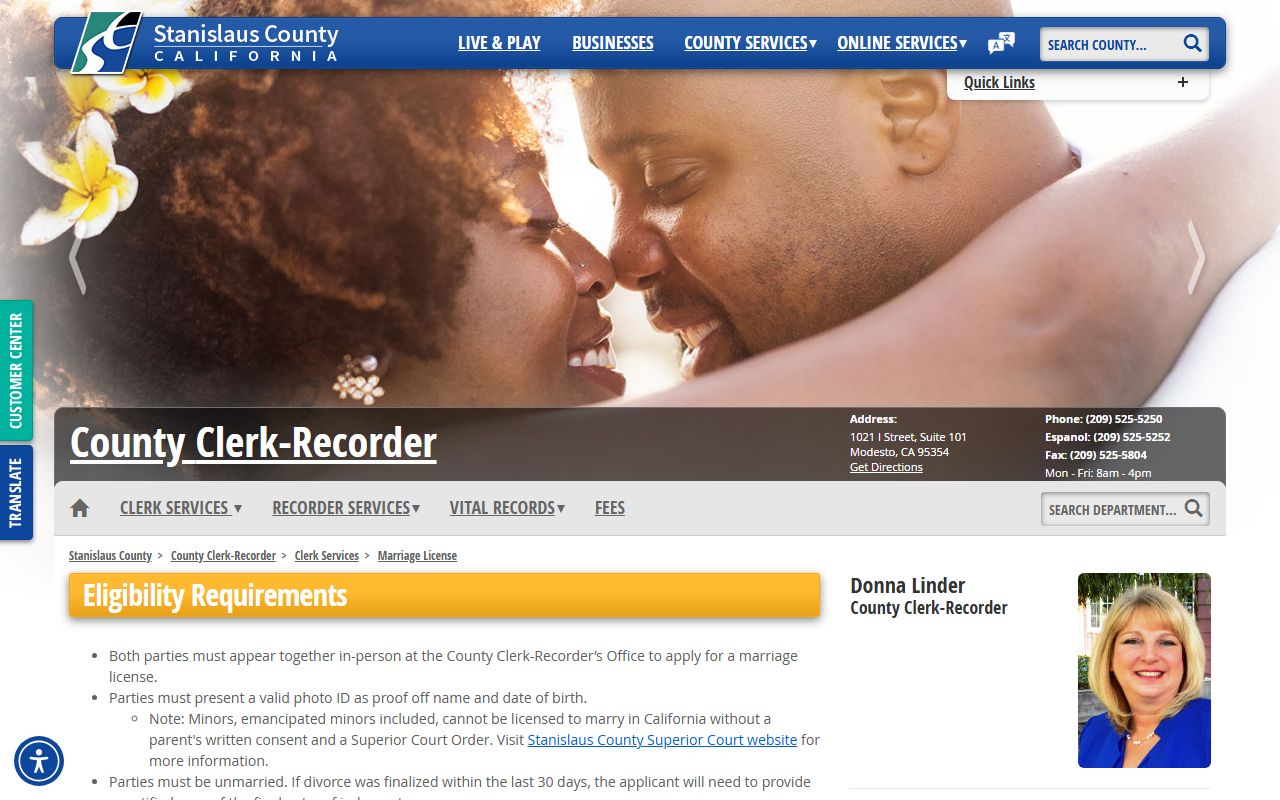 Stanislaus County marriage records license instructions page