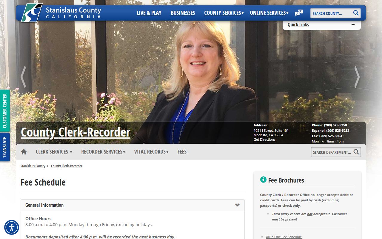 Stanislaus County Clerk-Recorder official fee schedule page