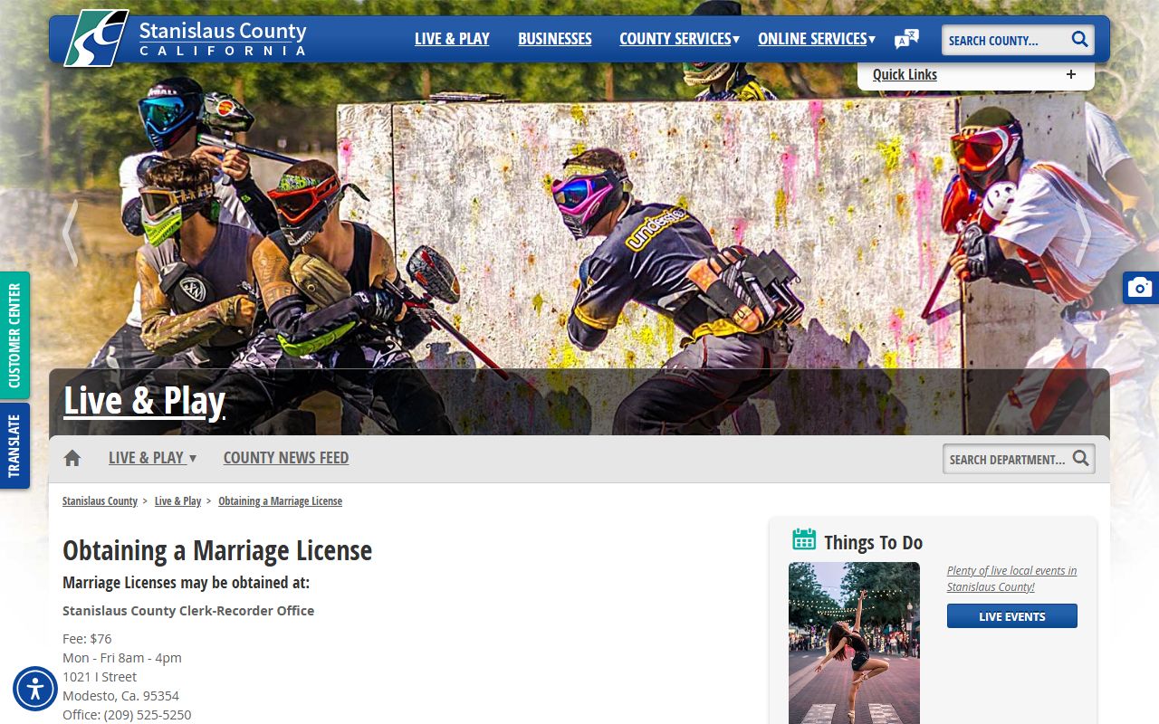 Stanislaus County marriage records resident license information page