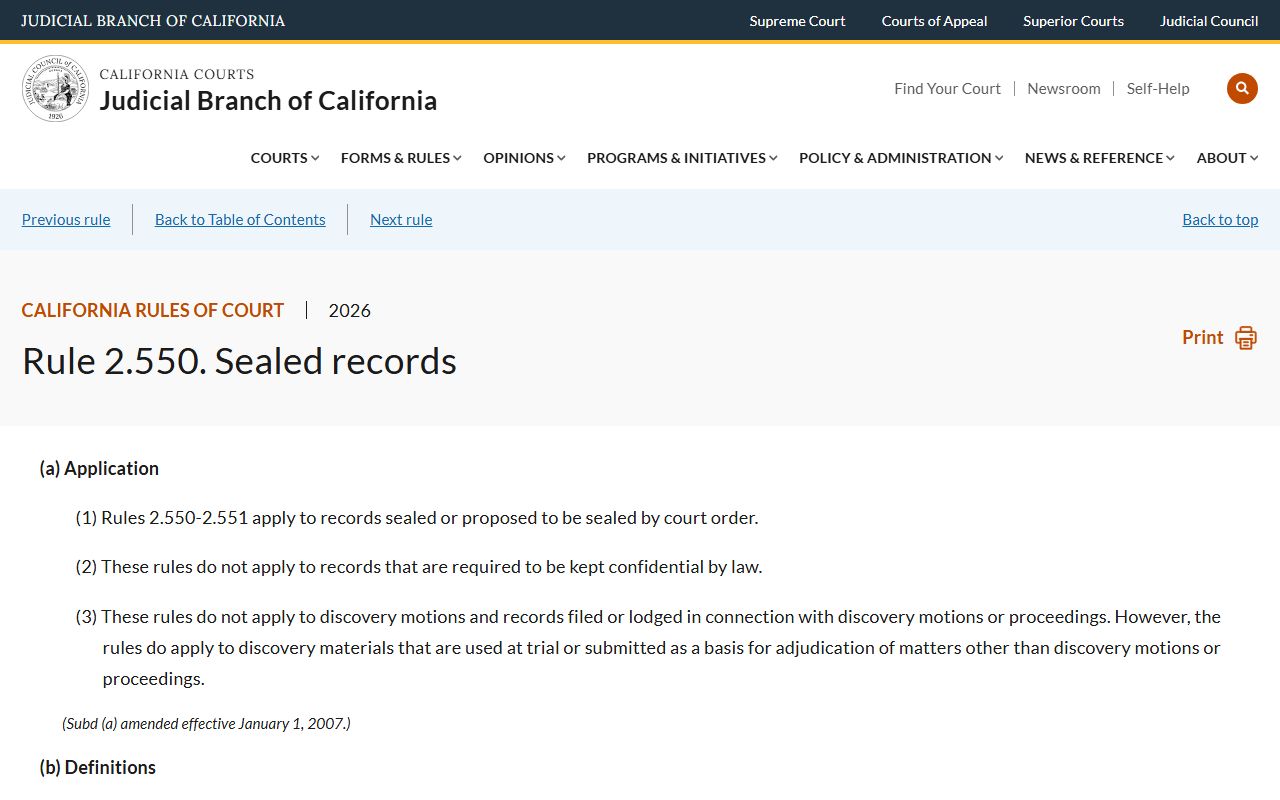 Stanislaus County court records sealing standard California Rule of Court 2.550