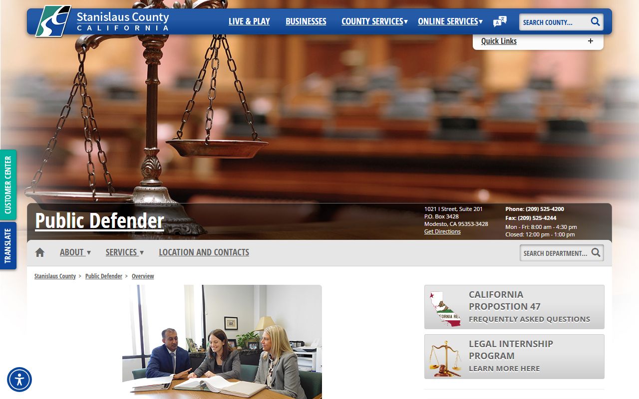 Stanislaus County arrest records Public Defender overview page