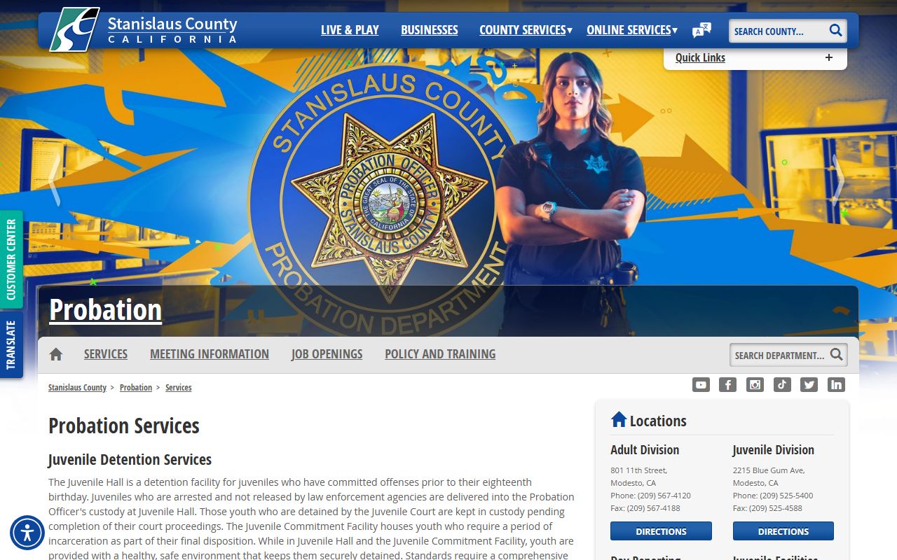Stanislaus County released inmates probation services and reentry page