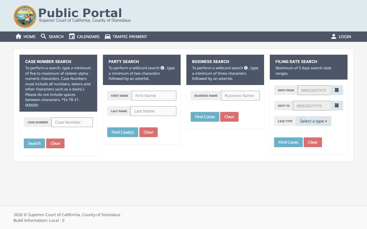 Stanislaus County Court records case index lookup search portal