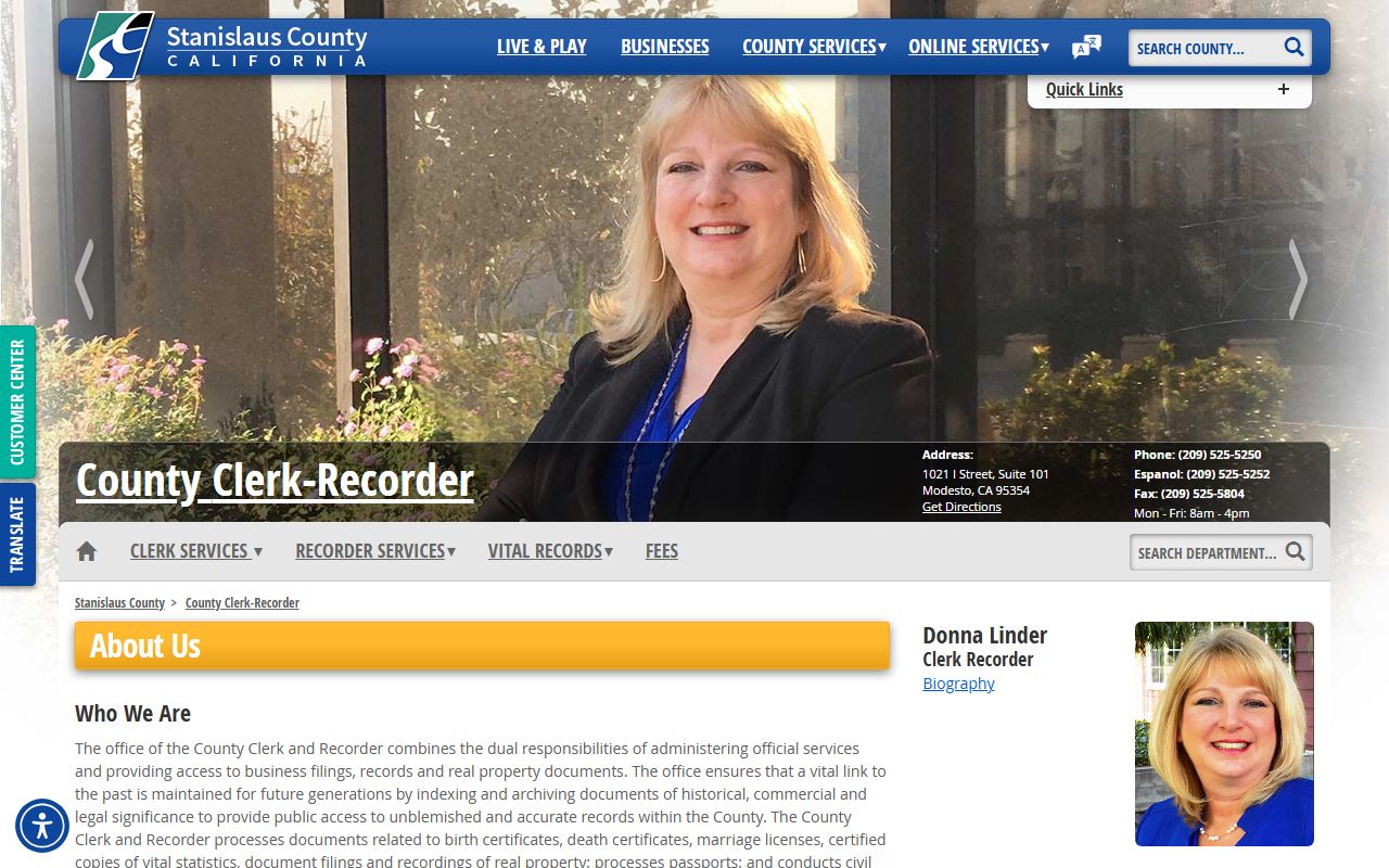 Stanislaus County Clerk-Recorder services homepage