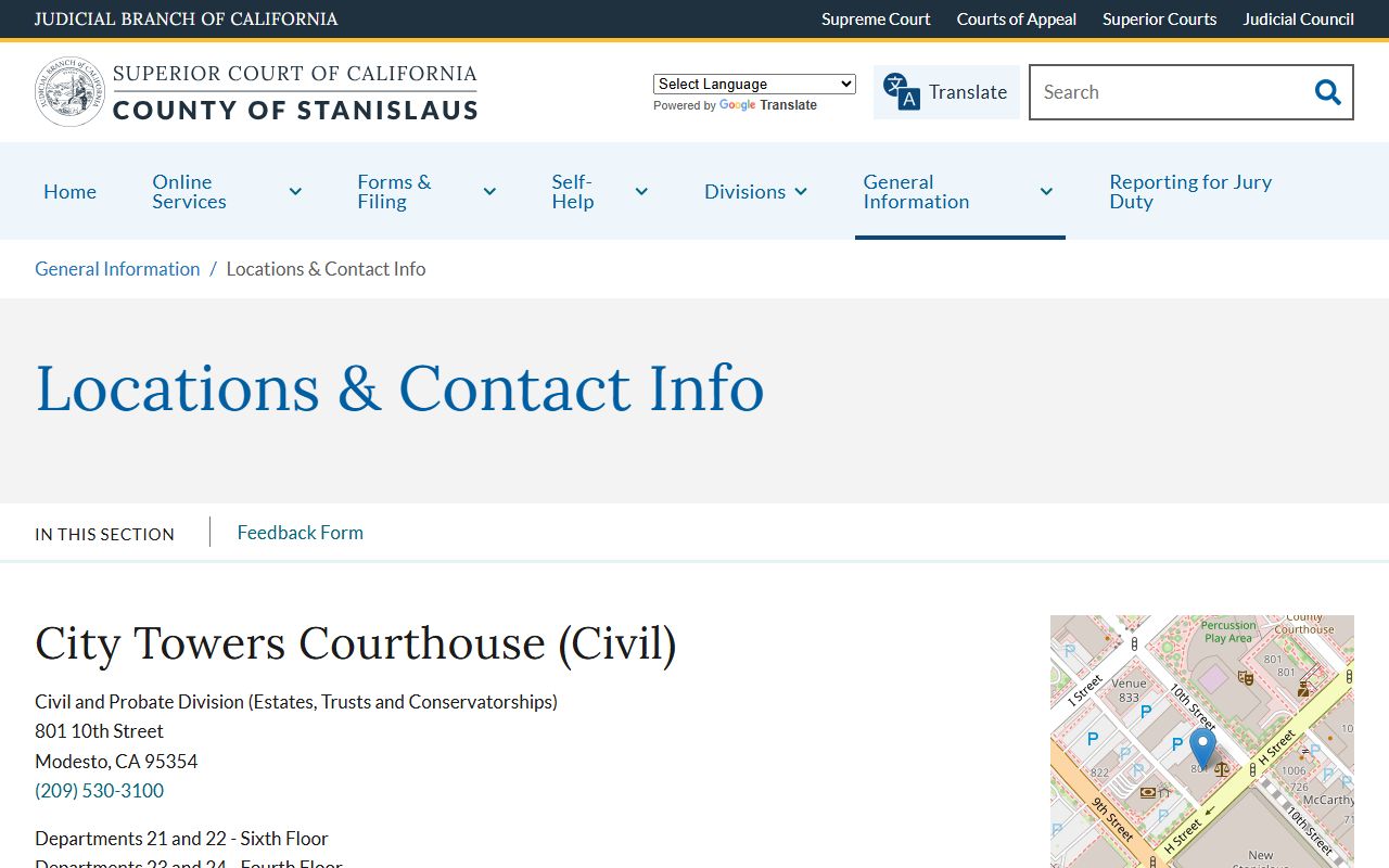Stanislaus County courthouse locations and contact page