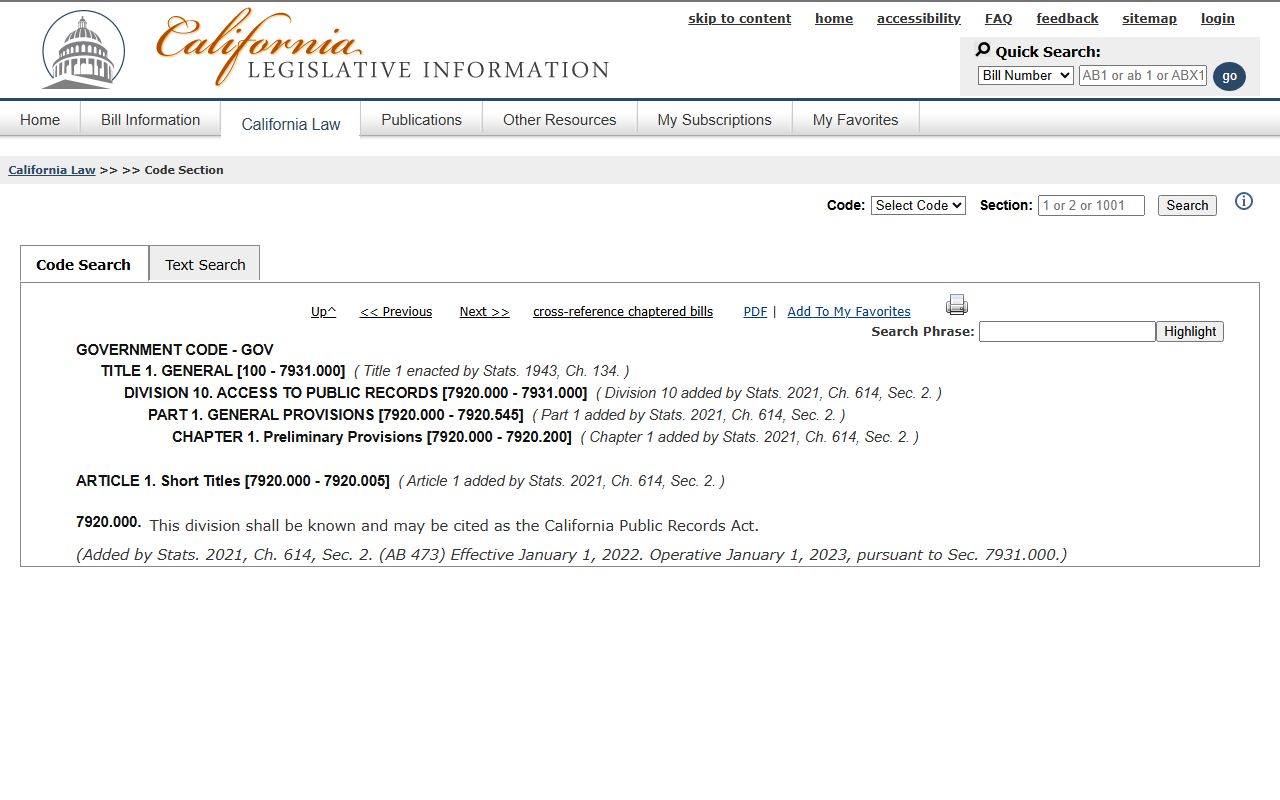 Stanislaus County public records California Public Records Act codification