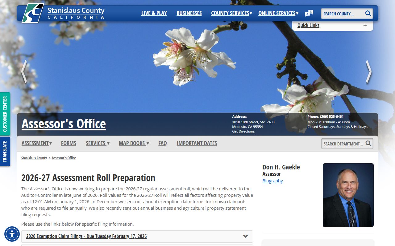 Stanislaus County public records County Assessor page