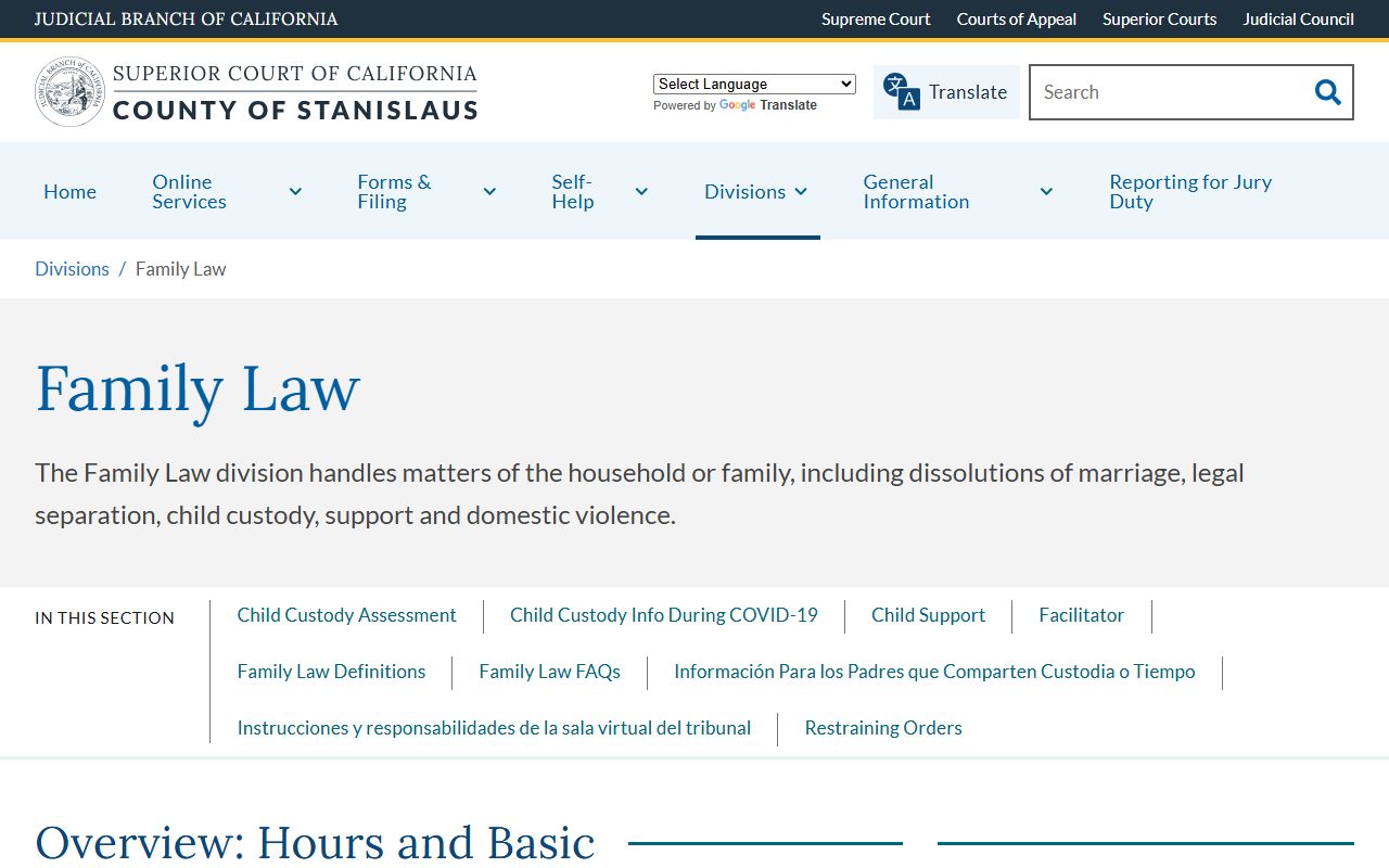 Stanislaus County divorce records family law division page